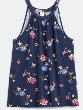 Market and Spruce Navy Floral Halter Tank Top
